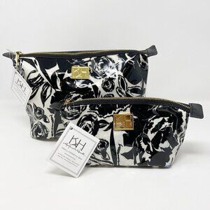 ANNA GRIFFIN | Set of 2 Black White Floral Cosmetic Bags Coated Cotton